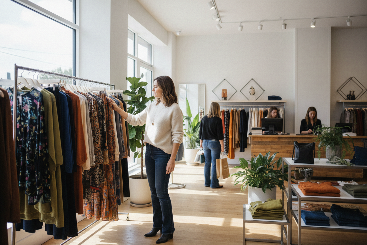 one woman shopping for clothing